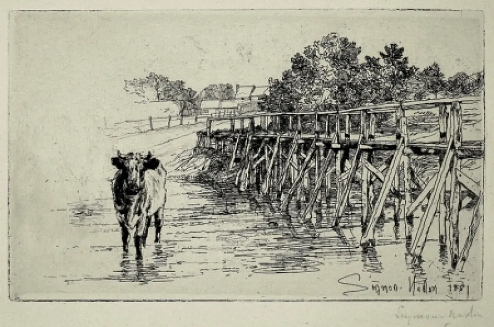 Radierung Haden - The Village Ford