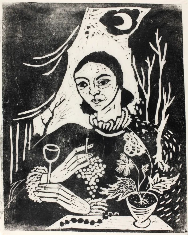 Holzschnitt Hamerschlag - Selbstporträt (Selbstbildnis mit Zigarette)