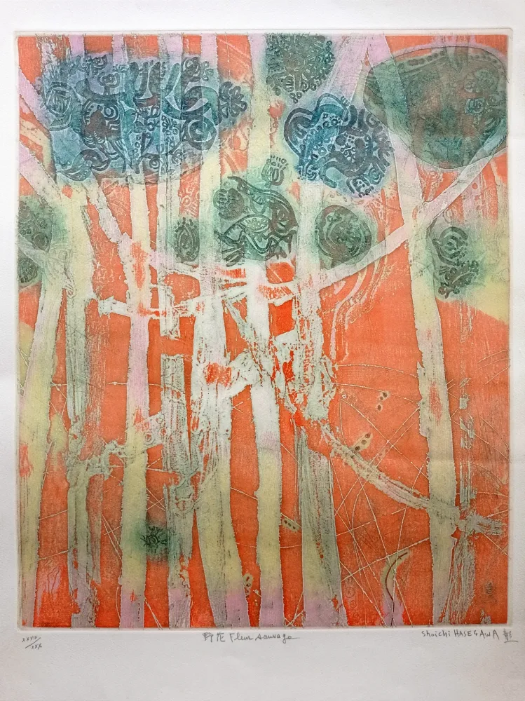 Stich Hasegawa - Fleur Sauvage/Wild Flower, Hand-signed etching in colors, 1970s