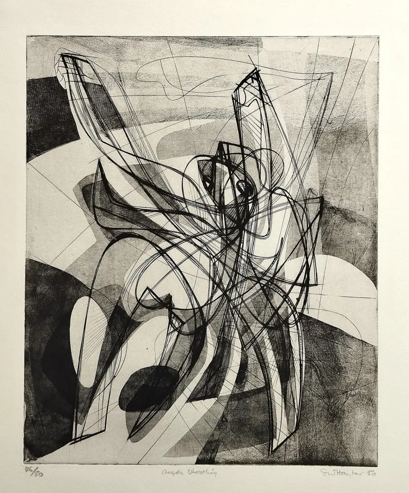 Radierung Hayter - Angels wrestling
