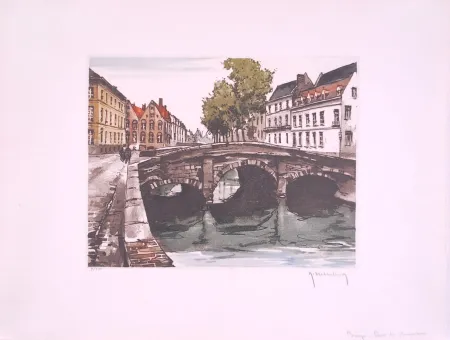 Radierung Hebbelinck - Bruges : Pont des Augustins