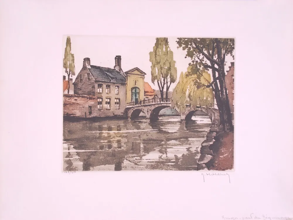 Radierung Hebbelinck - Bruges : Pont du Béguinage.