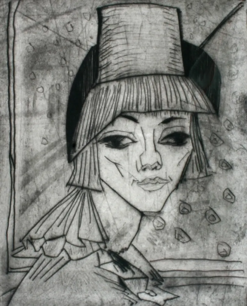 Kaltnadelradierung Heckel - Madchen Mit Hohem Hut