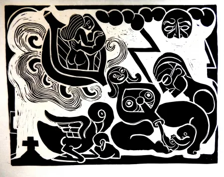 Linolschnitt Heerup - The Boat of Love