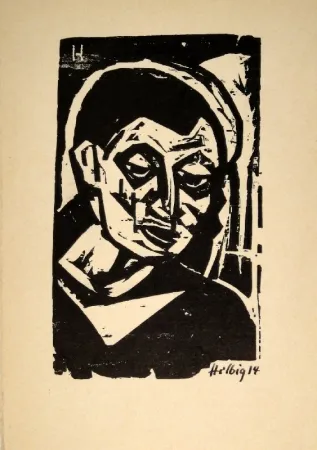 Holzschnitt Helbig - Männlicher Kopf