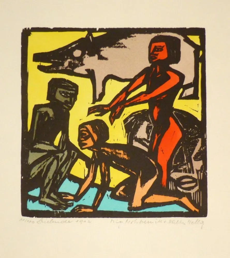 Holzschnitt Helbig - Spielende