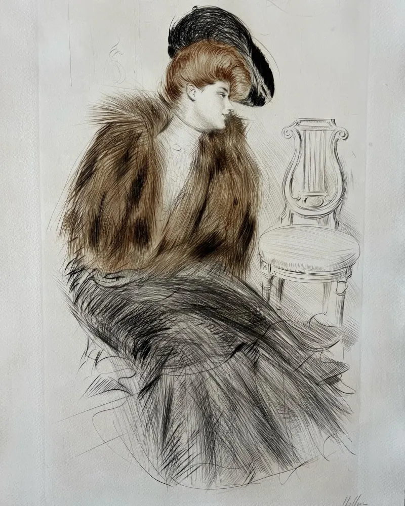 Radierung Helleu - Jeune Femme au Manteau de Fourrure (
