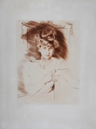 Radierung Helleu - Portrait de femme assise de face