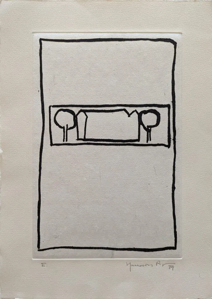 Aquatinta Hernandez Pijuan - Casa con árboles