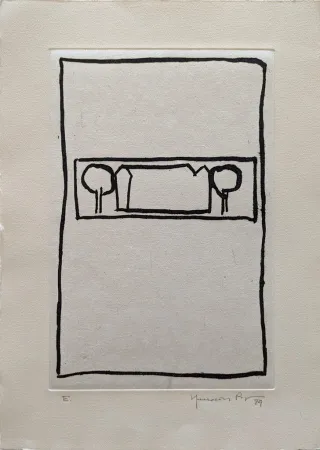 Aquatinta Hernandez Pijuan - Casa con árboles