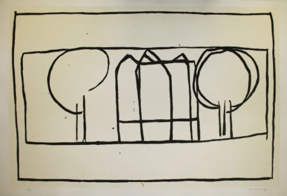 Aquatinta Hernandez Pijuan - Cases i arbres 2