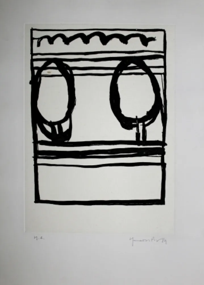 Aquatinta Hernandez Pijuan - Dos arbres i núvol