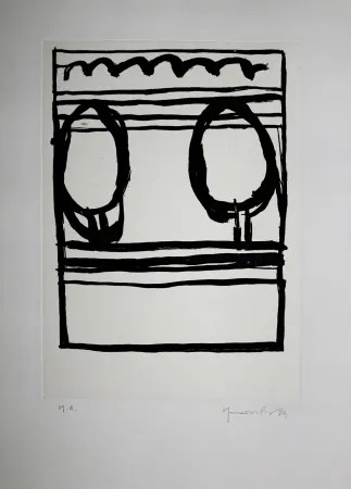 Aquatinta Hernandez Pijuan - Dos arbres i núvol