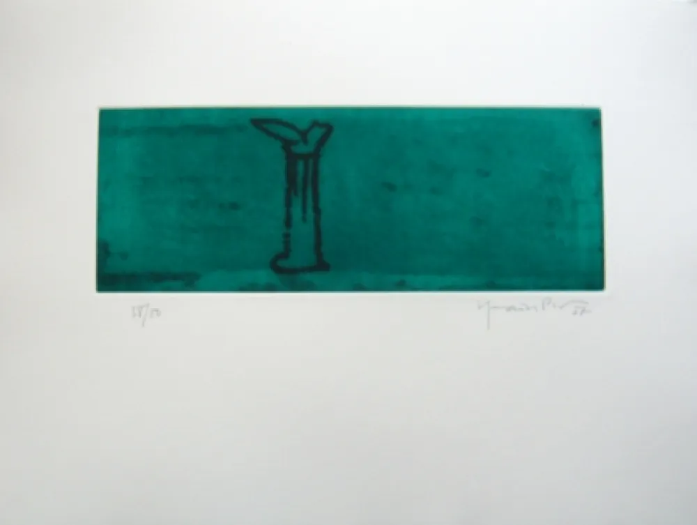 Aquatinta Hernandez Pijuan - Gerro i flor sobre verd