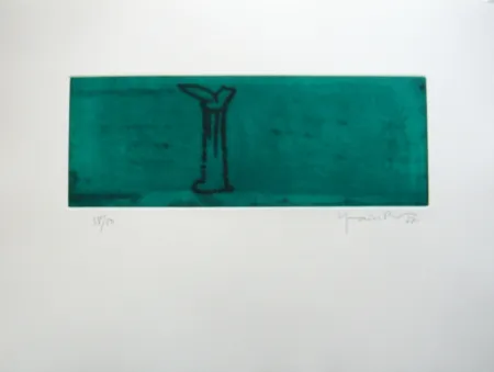 Aquatinta Hernandez Pijuan - Gerro i flor sobre verd