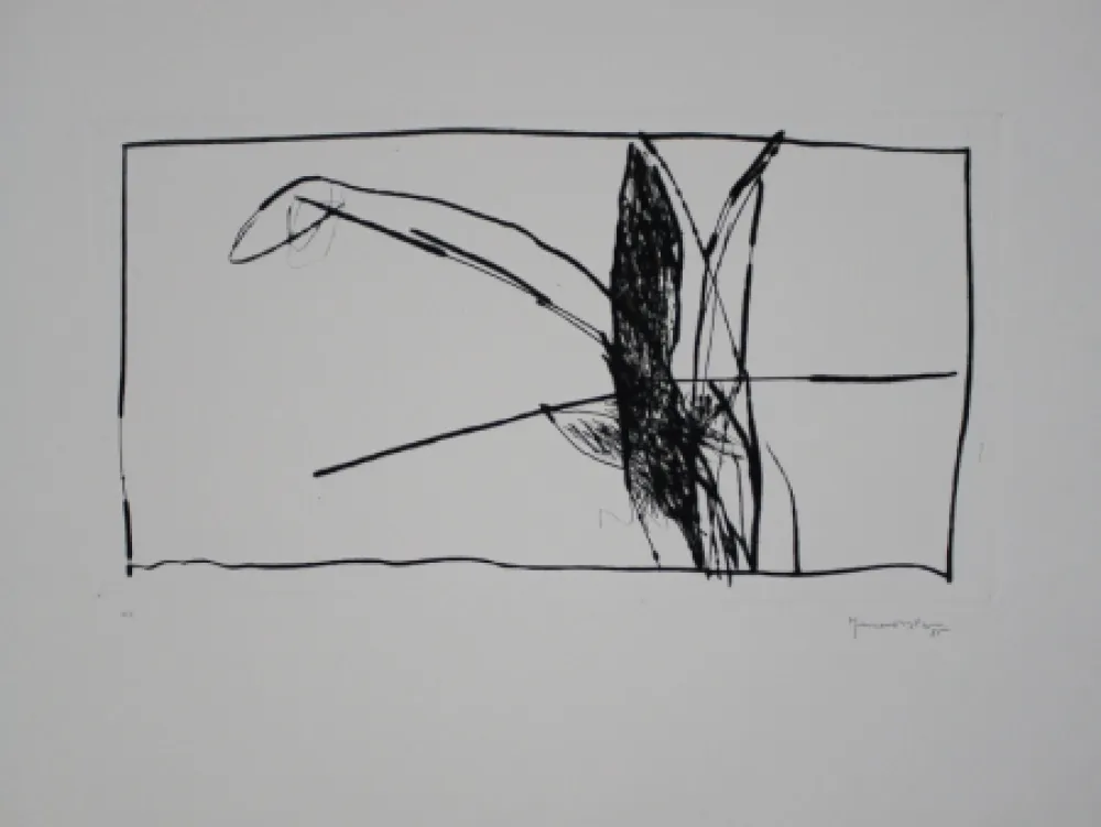 Kaltnadelradierung Hernandez Pijuan - Paisatge amb xiprers V / Landscape with Cypresses V