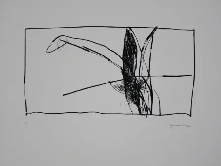 Kaltnadelradierung Hernandez Pijuan - Paisatge amb xiprers V / Landscape with Cypresses V