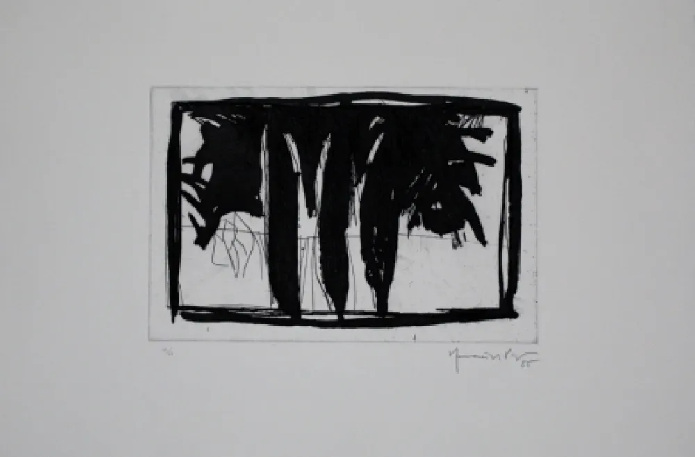 Radierung Und Aquatinta Hernandez Pijuan - Xiprers al claustre / Cypresses in the Cloister