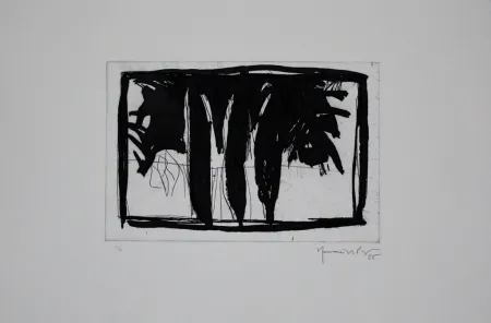 Radierung Und Aquatinta Hernandez Pijuan - Xiprers al claustre / Cypresses in the Cloister