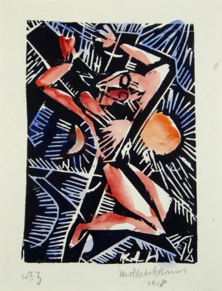 Holzschnitt Hirsch - Christus am Kreuz (Christ on the cross)