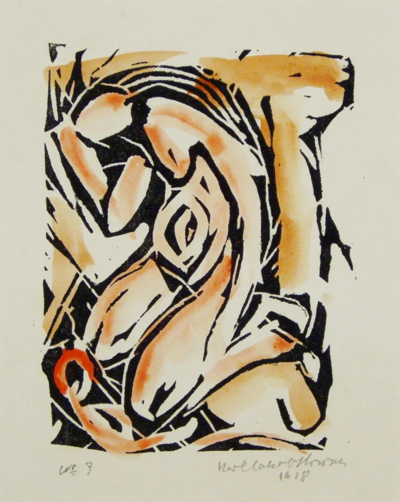 Holzschnitt Hirsch - Madonna