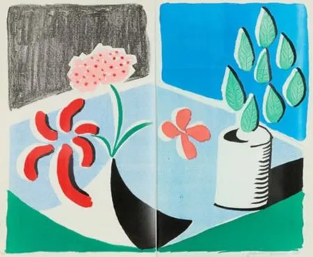 Multiple Hockney - Red Flowers and Green Leaves, Separate, May