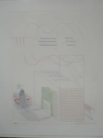 Radierung Hockney - The buzzing of the blue guitar (from the blue guitar)