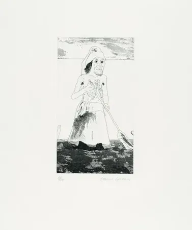 Stich Hockney - The enchantress in her garden(1969)