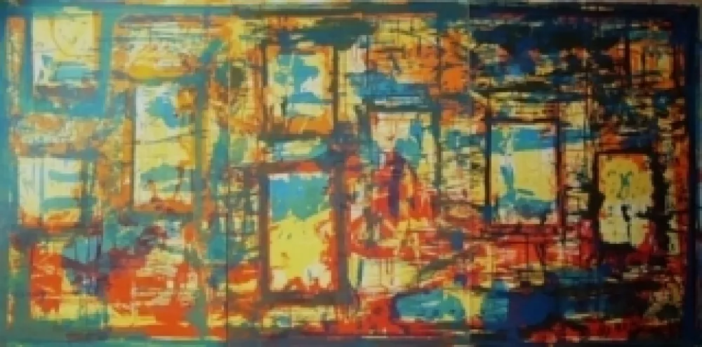 Lithographie Huftier - Fenêtre en Rajasthan