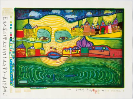 Siebdruck Hundertwasser - Irinaland über dem Balkan