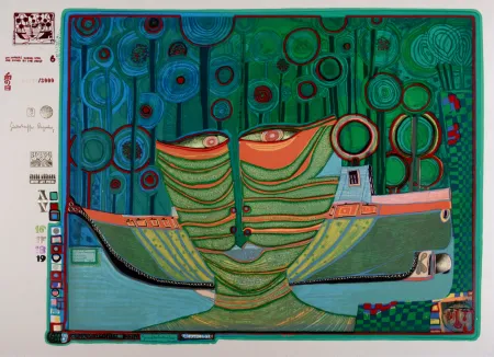 Siebdruck Hundertwasser - Kolumbus Regentag in Indien, Plate 6, 1970-72