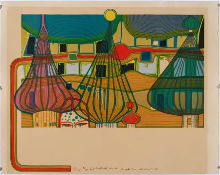 Lithographie Hundertwasser - L'Expulsion