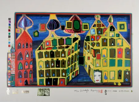Siebdruck Hundertwasser - Mit der Liebe warten tut weh, wenn die Liebe woanders ist, Plate 3, 1970-72