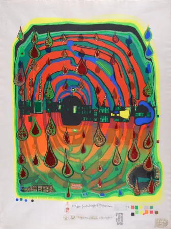 Siebdruck Hundertwasser - Sad not so sad is rainshine from Rainday on a rany day