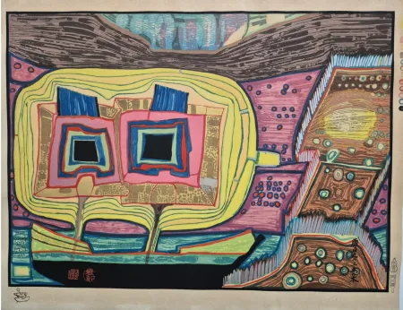 Multiple Hundertwasser - Two Trees on the Ship Regentag (Portfolio Midori No Namida)