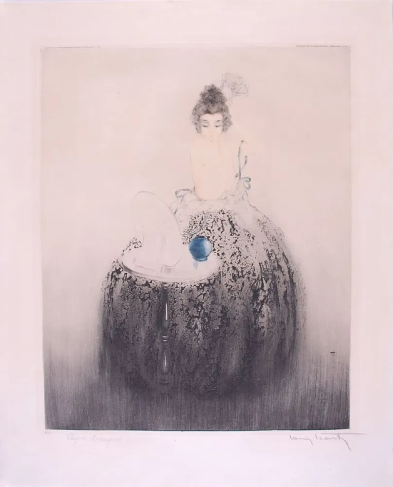 Radierung Icart - Spanish Comb (Blue vanity) - Peigne Espagnol