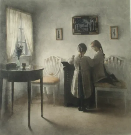 Mezzotinto Ilsted - Two little Girls playing