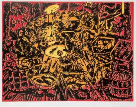 Linolschnitt Immendorff - Cafe de Flore I