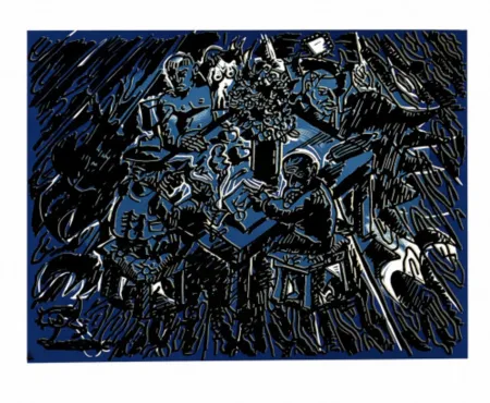 Linolschnitt Immendorff - Söhne der Sonne I