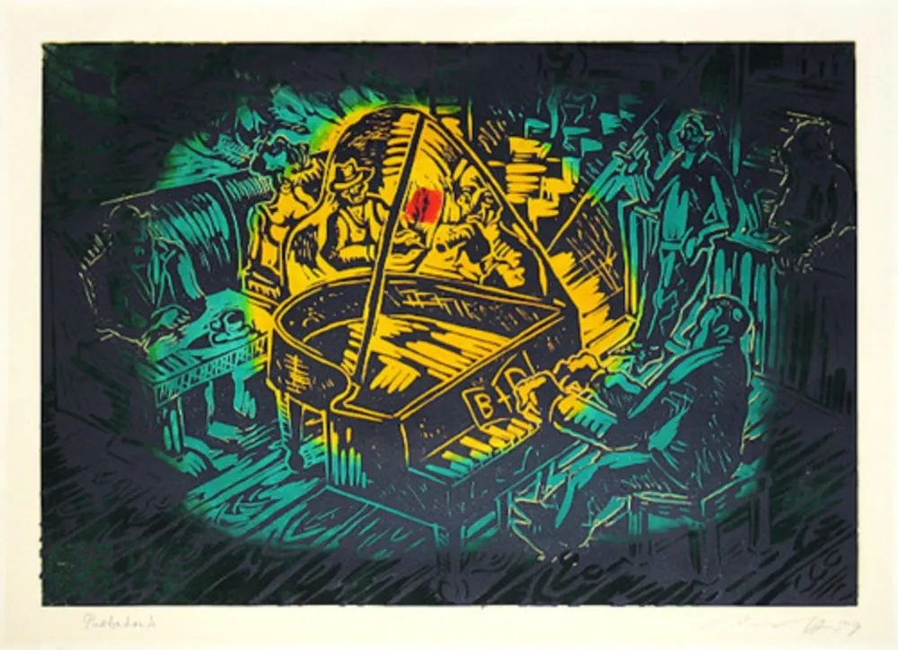 Linolschnitt Immendorff - Ständchen für B und D