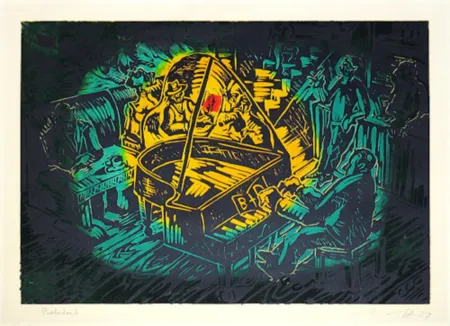 Linolschnitt Immendorff - Ständchen für B und D