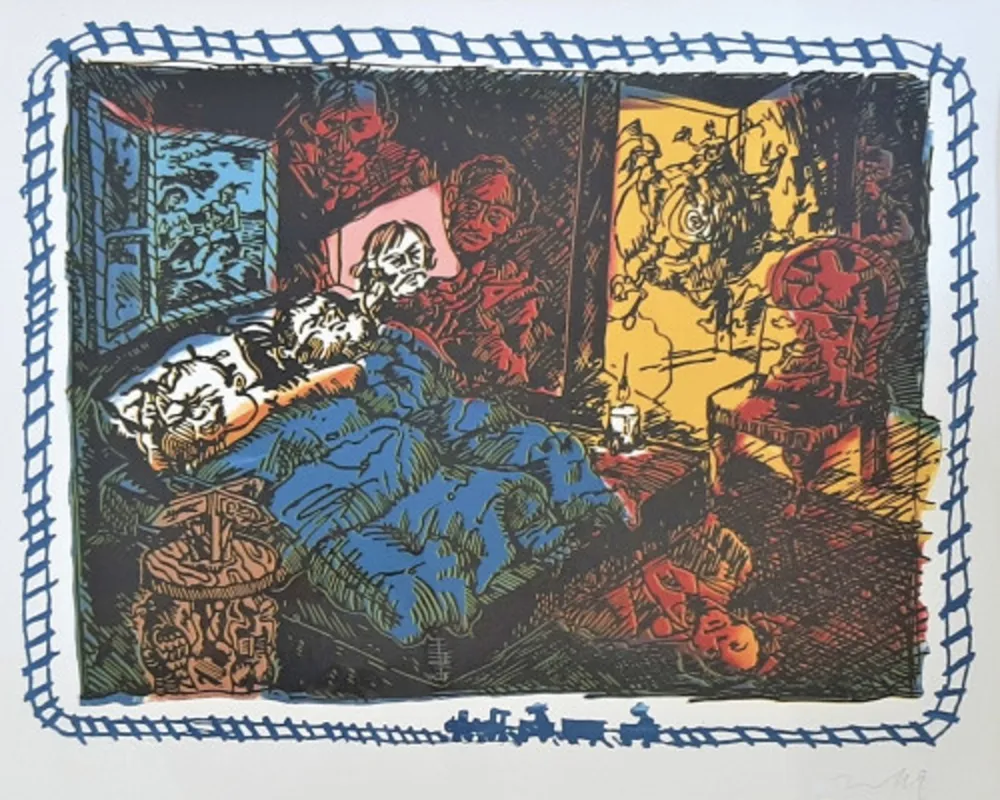 Linolschnitt Immendorff - Surrealistisches Tribunal