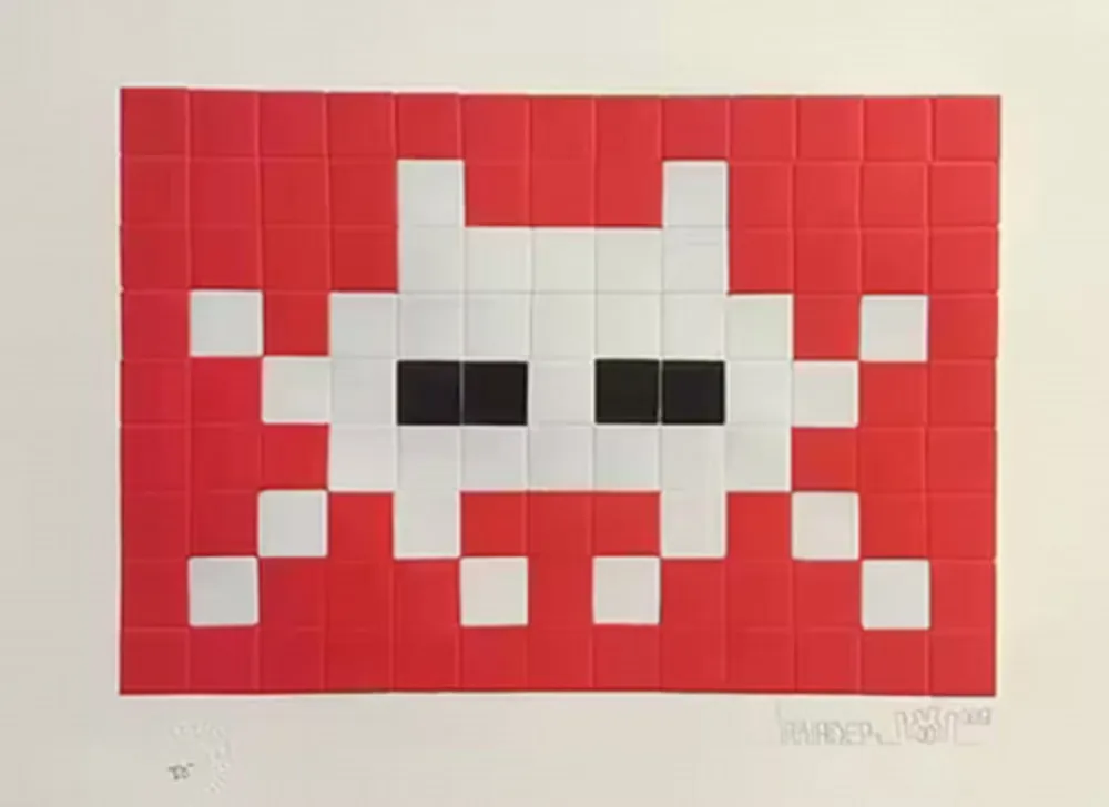 Siebdruck Invader - Invasion White (with Red and Black)