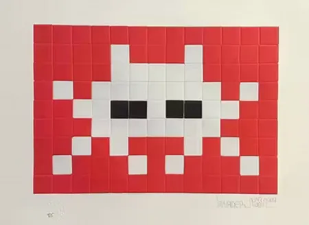 Siebdruck Invader - Invasion White (with Red and Black)