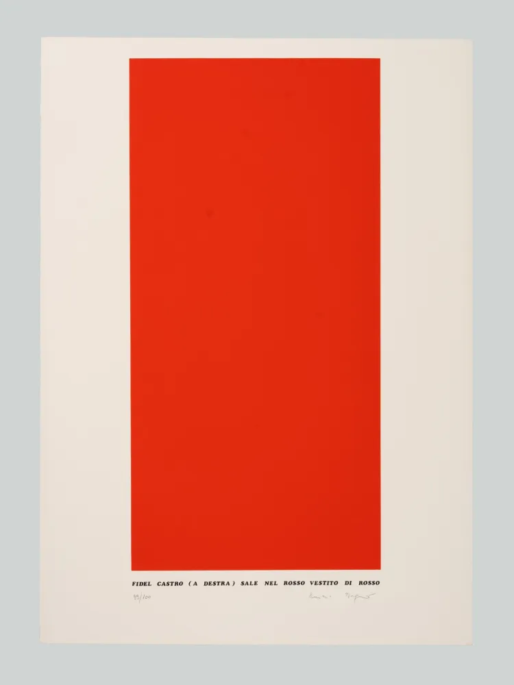 Siebdruck Isgrò - Fidel Castro (a destra) sale nel rosso vestito di rosso