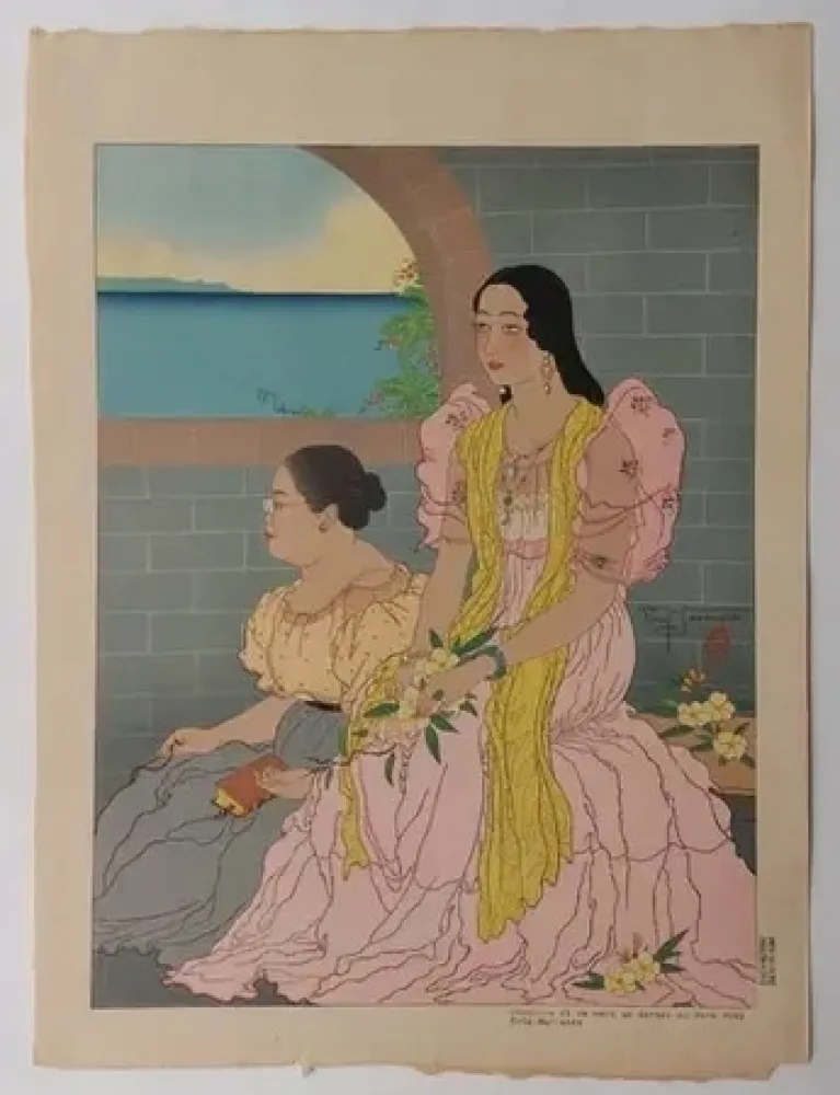 Linolschnitt Jacoulet - Oaquina  et sa mère  ...  (Décembre  1947)