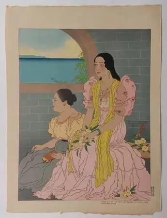 Linolschnitt Jacoulet - Oaquina  et sa mère  ...  (Décembre  1947)