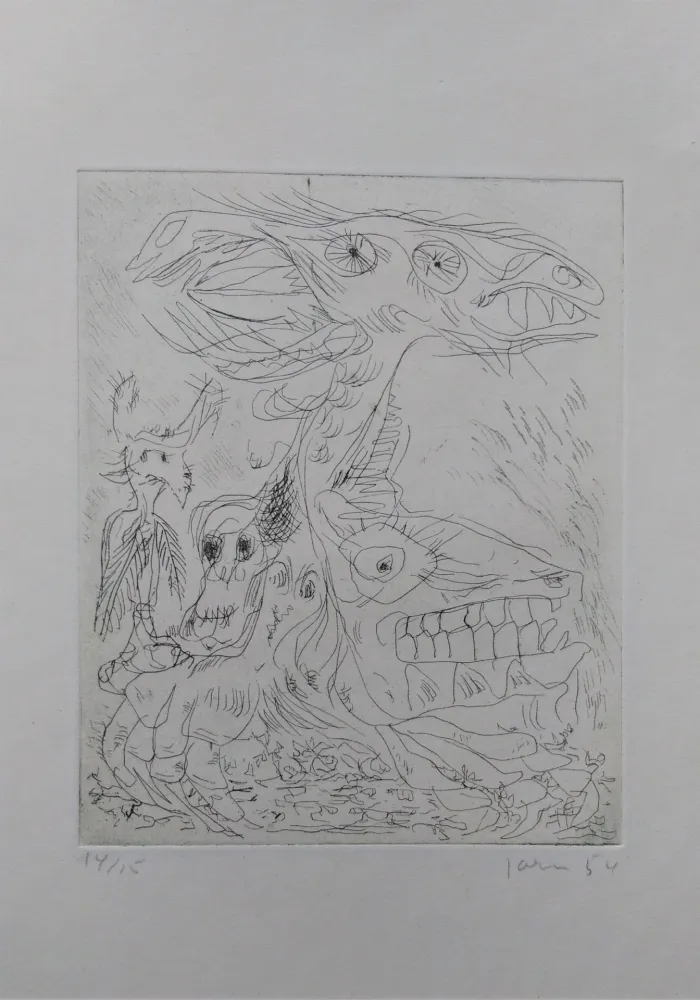 Kaltnadelradierung Jorn - Le Droit de L´Aigle