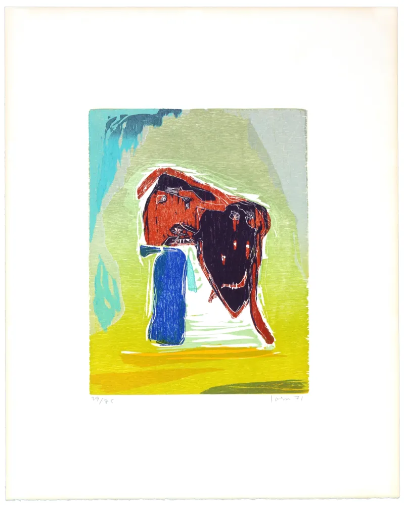 Holzschnitt Jorn - Rideau convolant