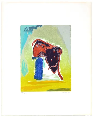 Holzschnitt Jorn - Rideau convolant